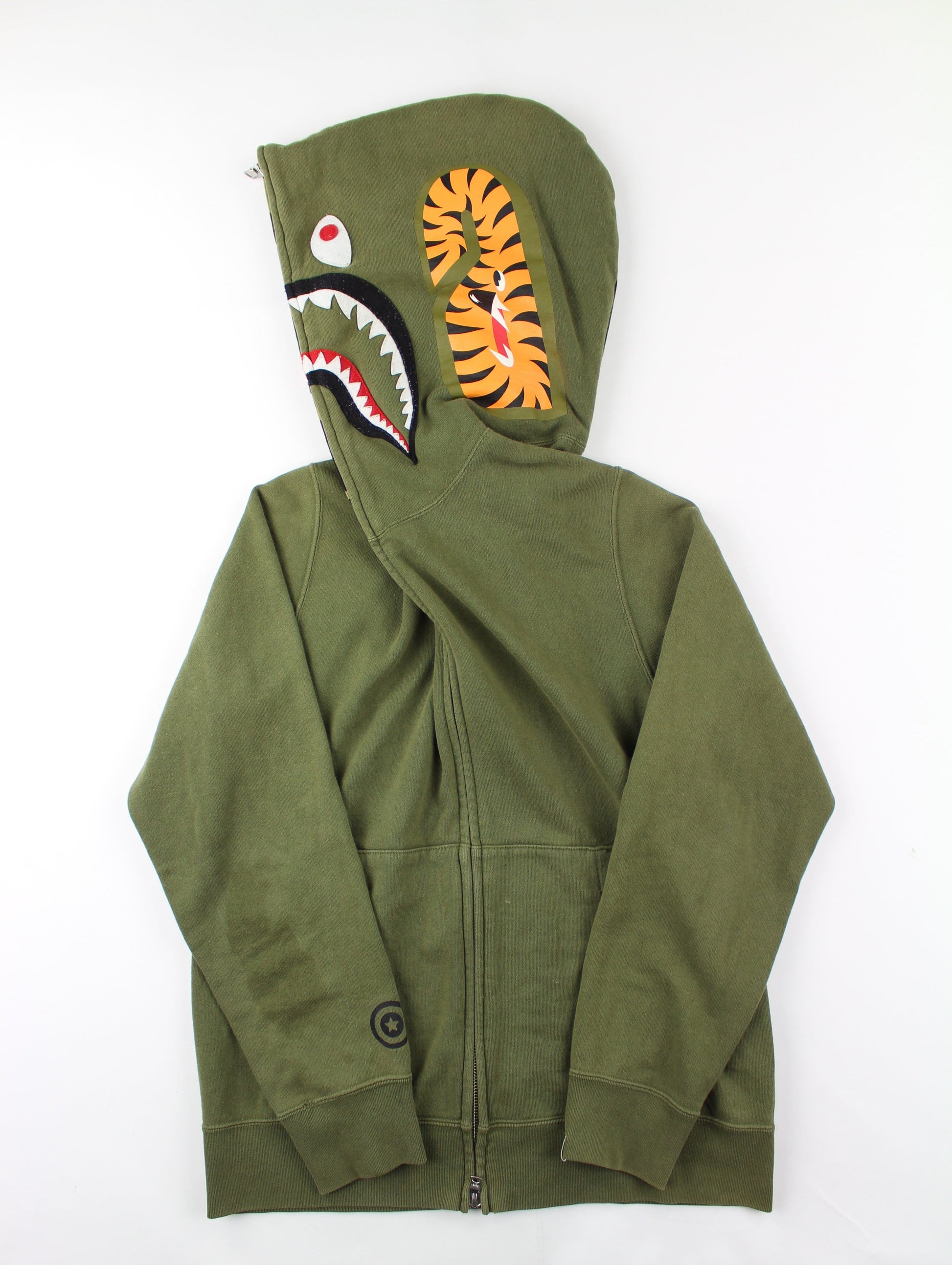 Bape 1st Green Camo Half Shark Hoodie Olive (2005) - SaruGeneral