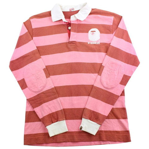 bape pink stripe rugby ls