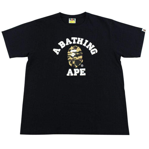 Bape 1st Yellow Camo College Logo Tee Black