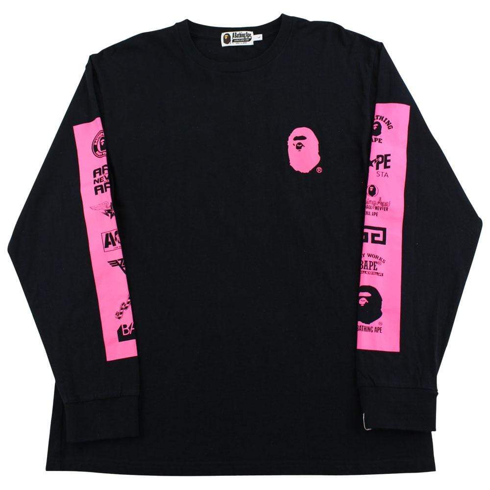 Bape Multi Logo Pink Print LS Black - SaruGeneral