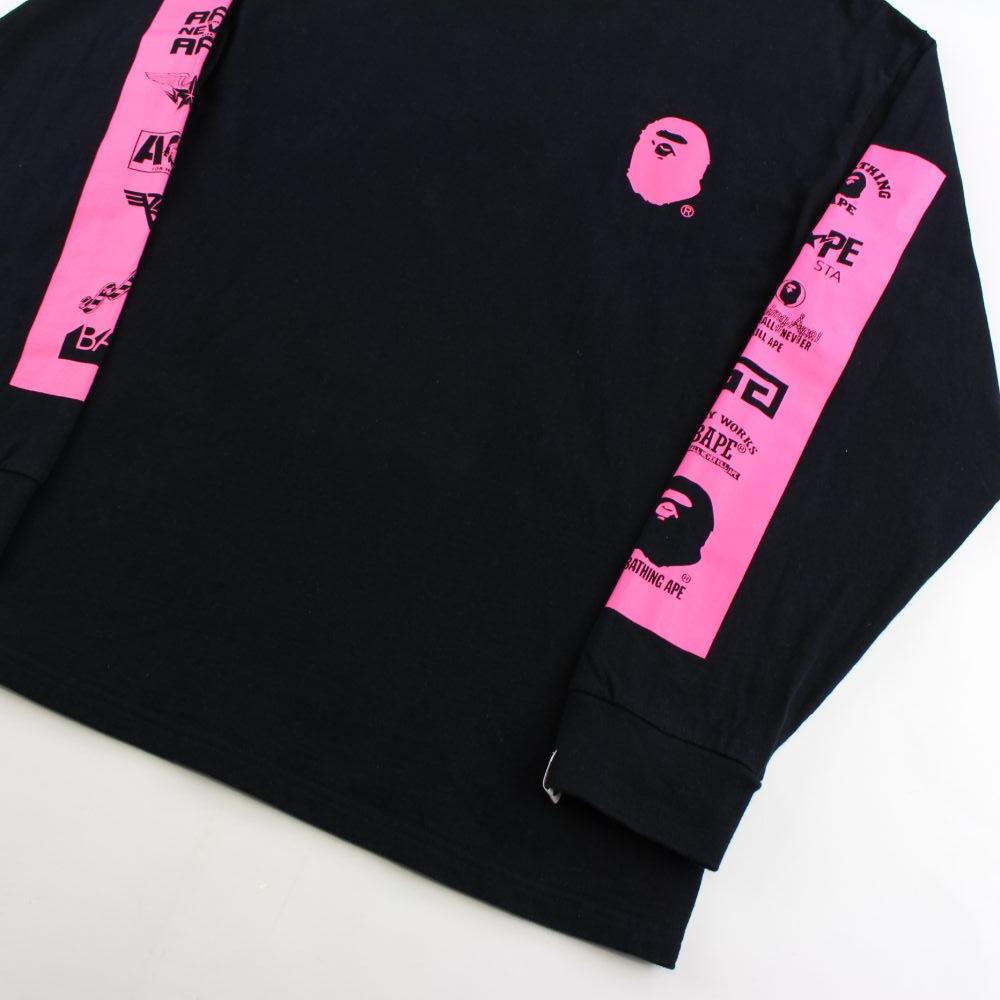 Bape Multi Logo Pink Print LS Black - SaruGeneral