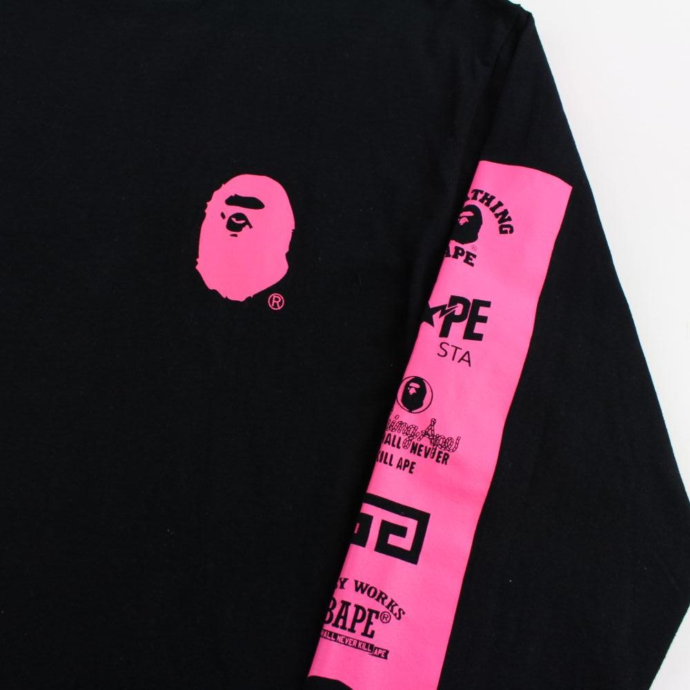 Bape Multi Logo Pink Print LS Black - SaruGeneral