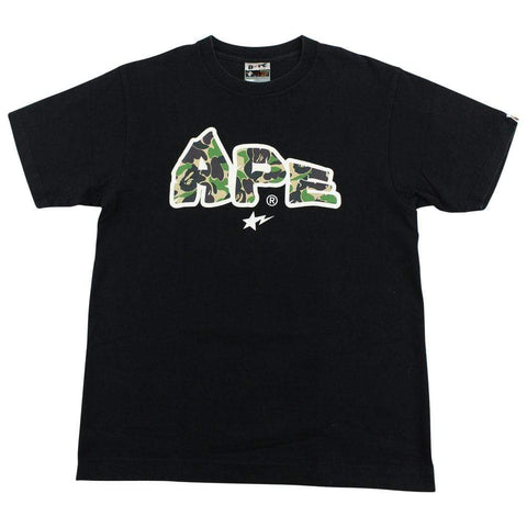 Bape ABC Green Camo Ape Text Logo Tee Black