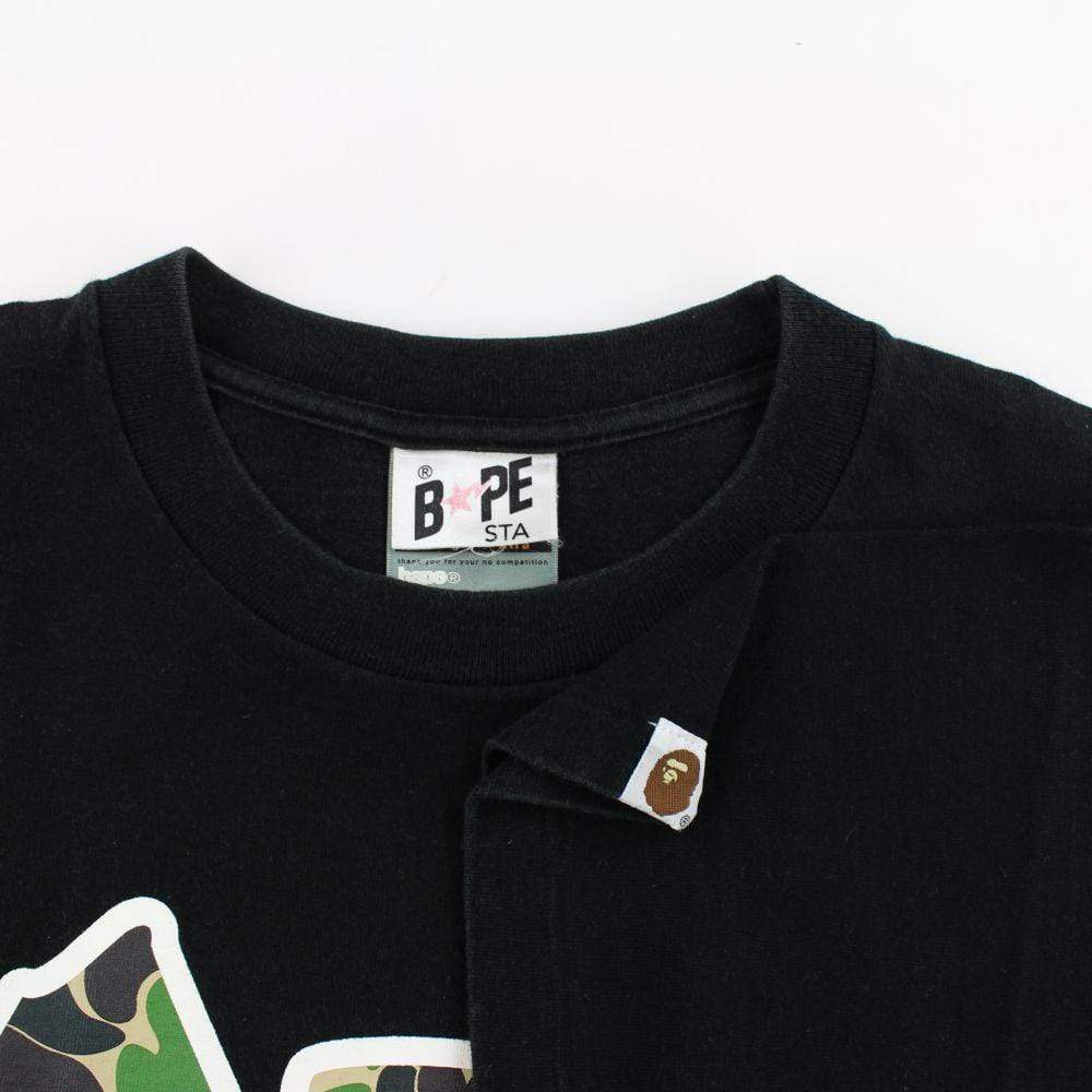 Bape ABC Green Camo Ape Text Logo Tee Black - SaruGeneral