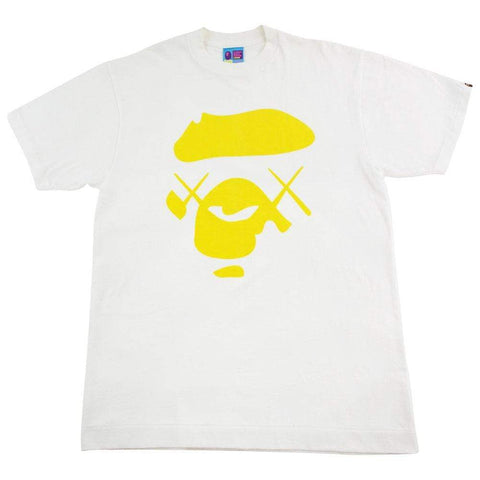 Bape x Kaws Yellow Ape Face Logo Tee White