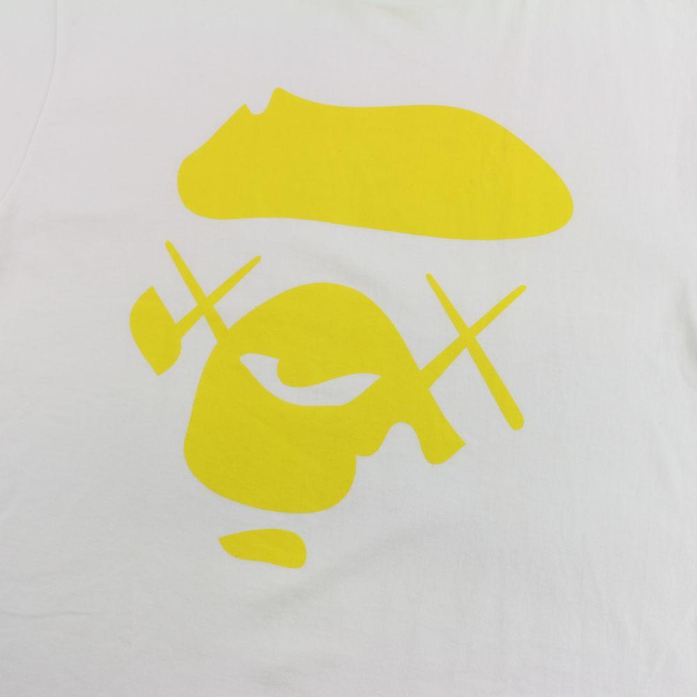 Bape x Kaws Yellow Ape Face Logo Tee White - SaruGeneral