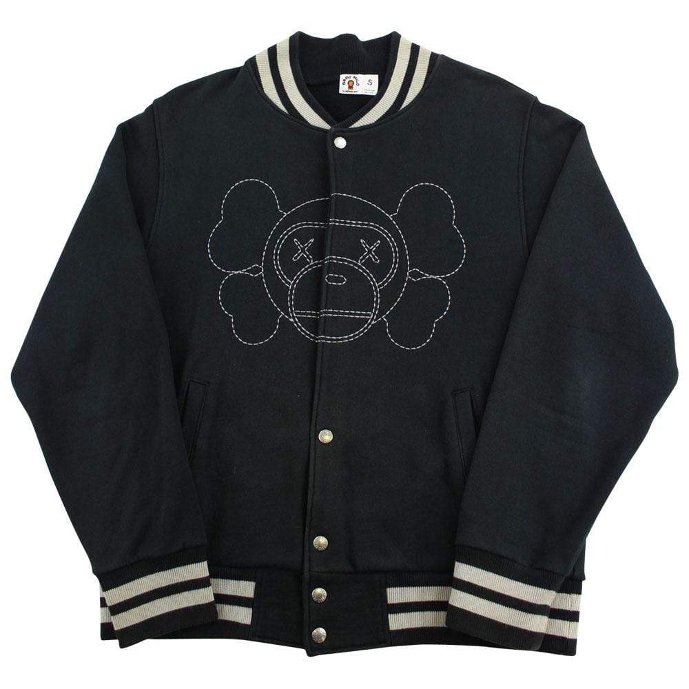 Bape x Kaws Baby Milo Varsity Jacket Black - SaruGeneral