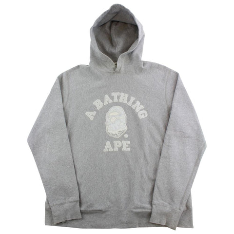 Bape White Embroided College Logo Hoodie Grey