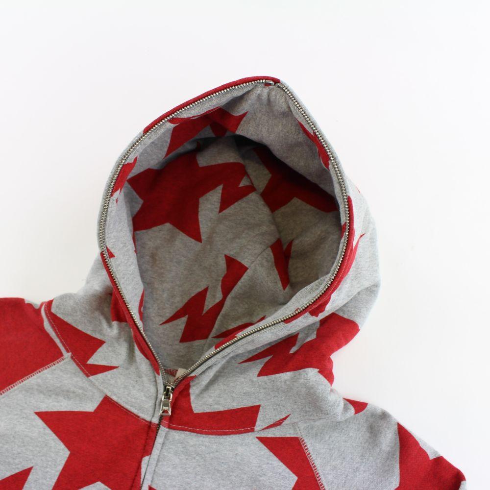 Bape Bapesta All Over Red Print Hoodie Grey - SaruGeneral