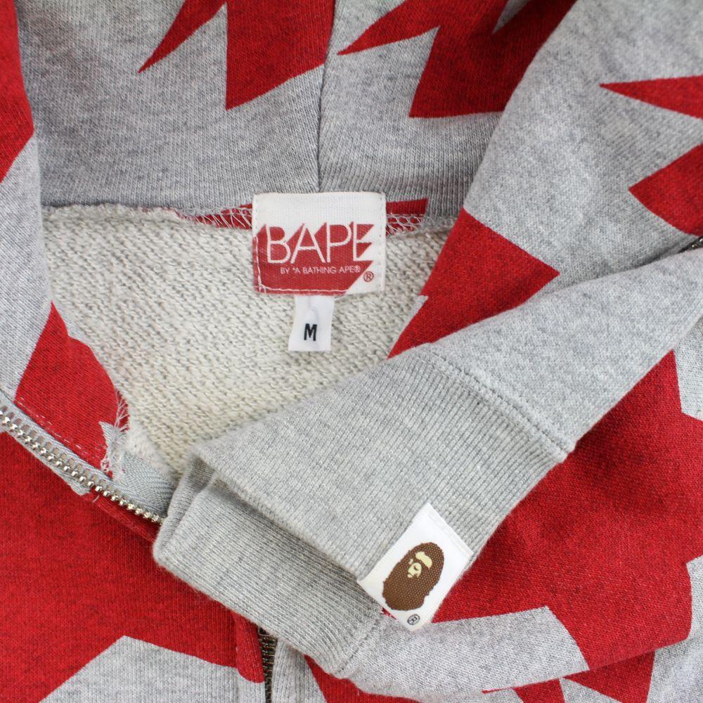 Bape Bapesta All Over Red Print Hoodie Grey - SaruGeneral