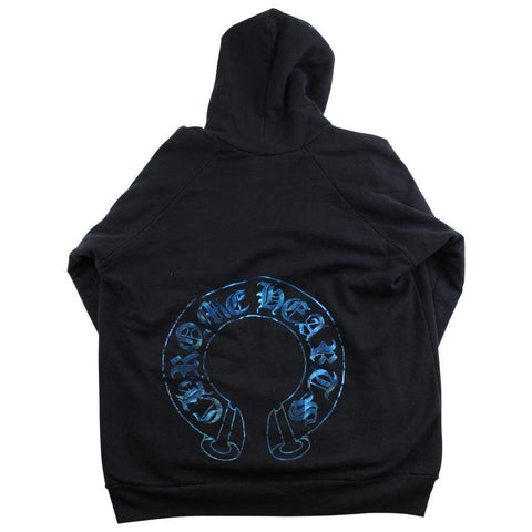 chrome hearts blue horseshoe hoodie black