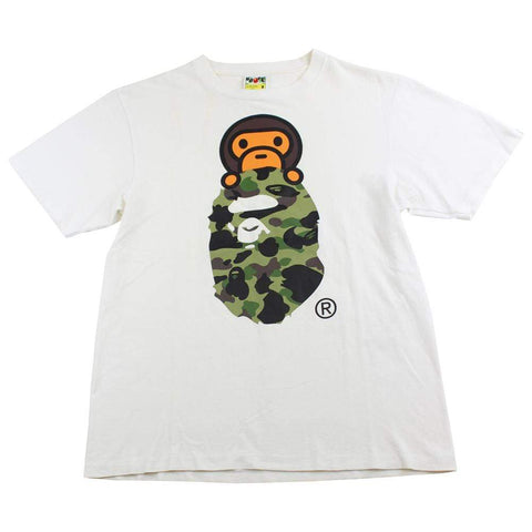 bape baby milo 1st green camo big ape logo tee white