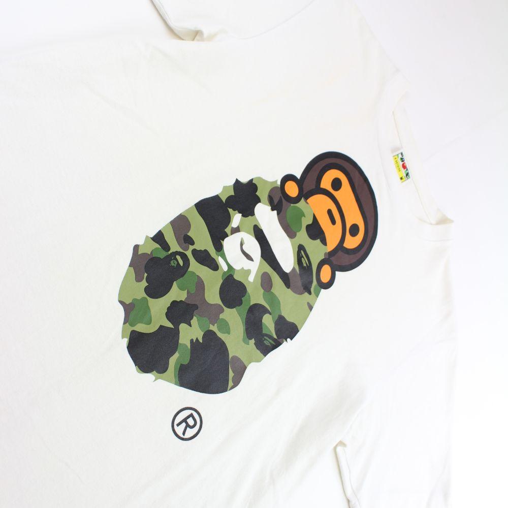 bape baby milo 1st green camo big ape logo tee white - SaruGeneral