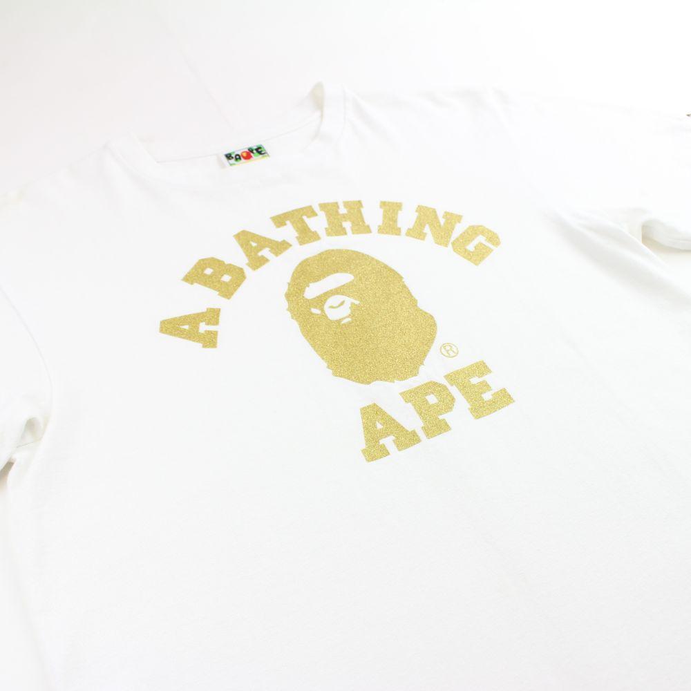 bape gold glitter college logo tee white - SaruGeneral