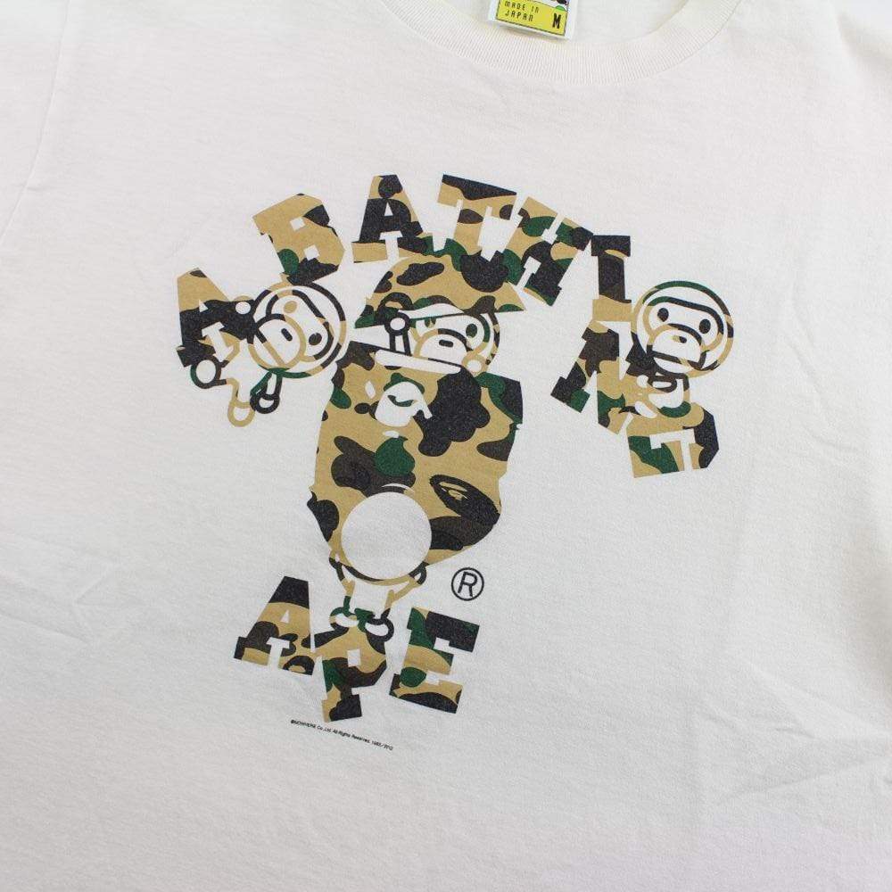 Bape 1st Yellow Camo Baby Milos College Logo Tee White - SaruGeneral