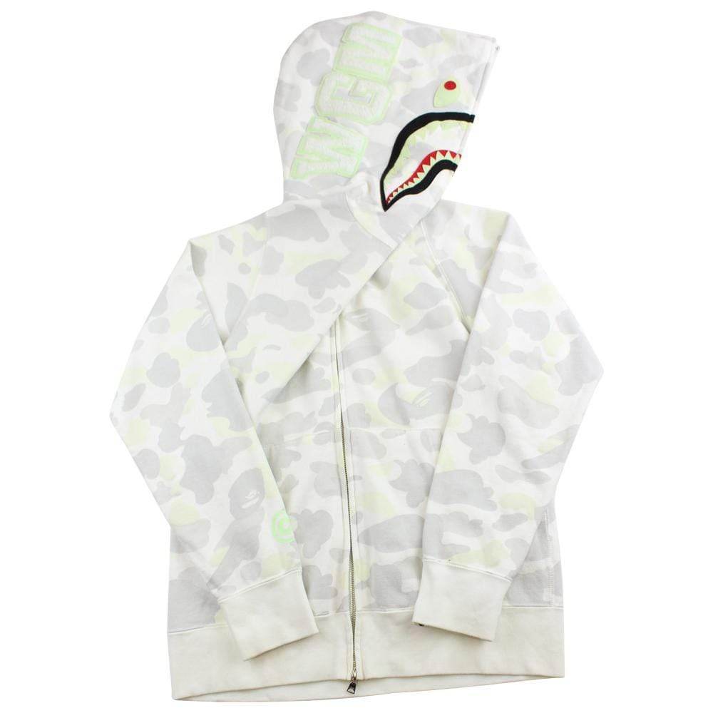 Bape White Camo Glow in the Dark Shark Hoodie - SaruGeneral