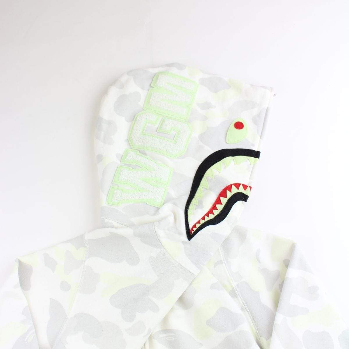 Bape White Camo Glow in the Dark Shark Hoodie - SaruGeneral