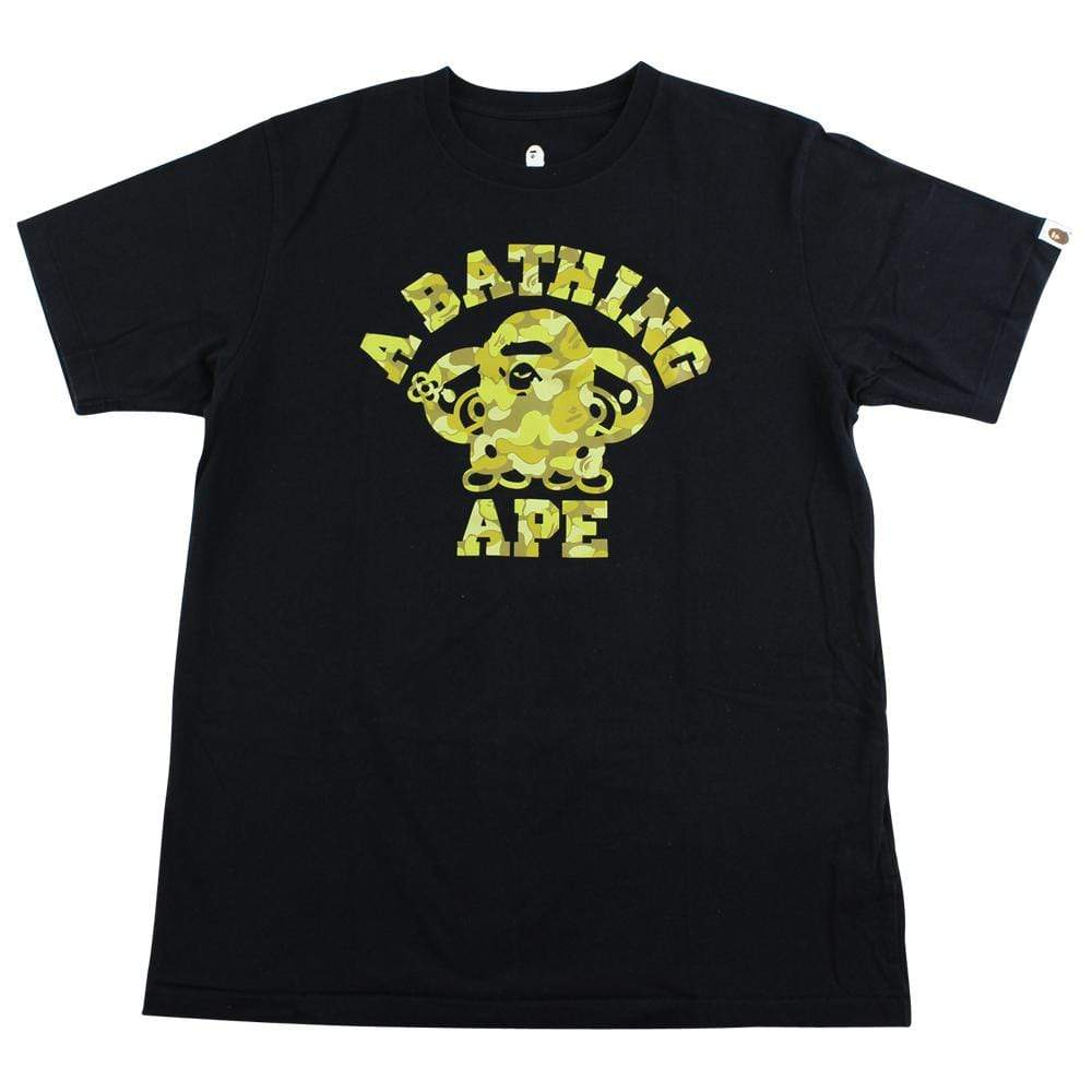 Bape Yellow Camo ExClass College Logo Tee Black - SaruGeneral