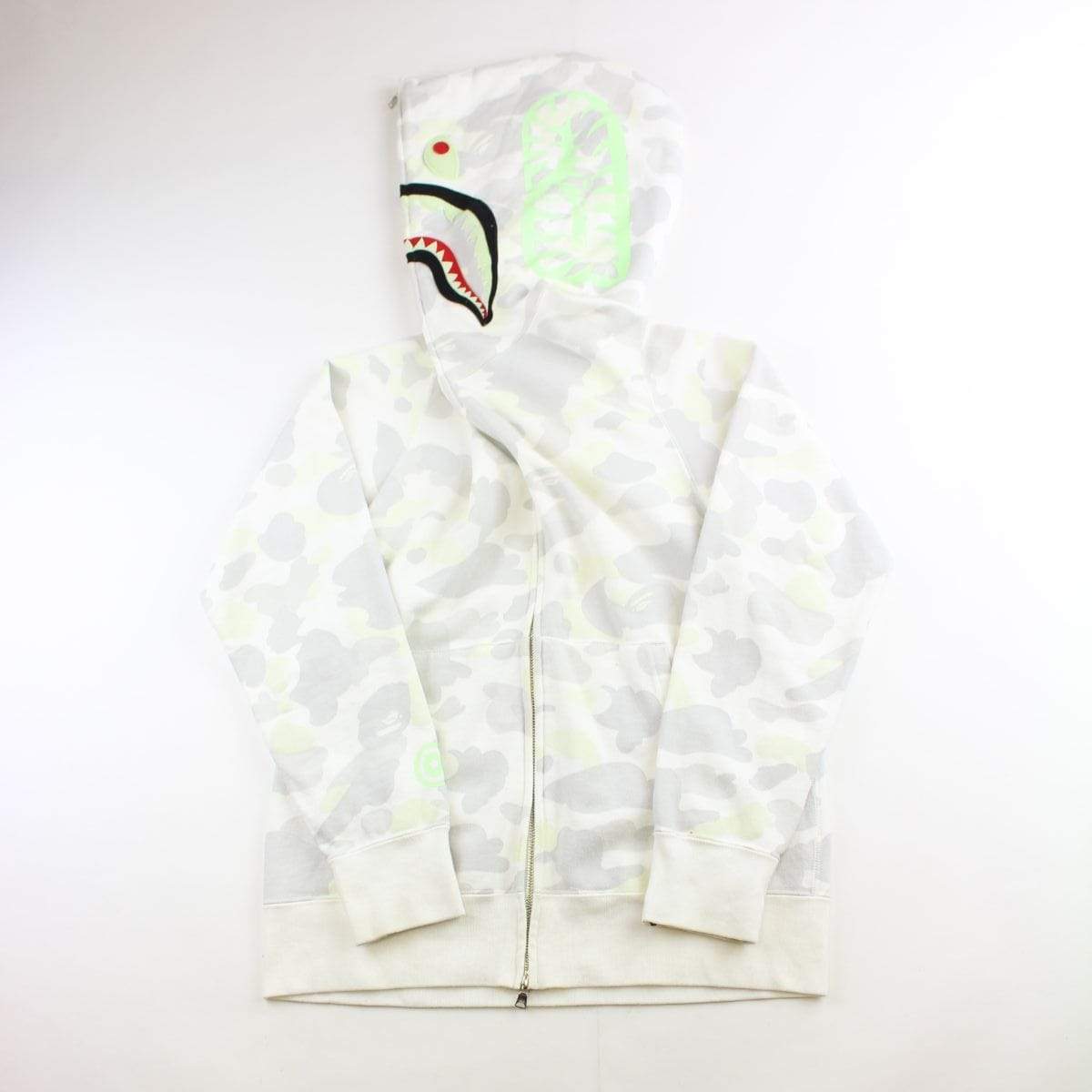 Bape White Camo Glow in the Dark Shark Hoodie - SaruGeneral