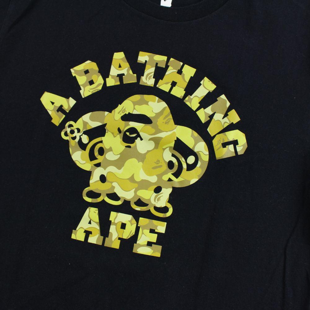 Bape Yellow Camo ExClass College Logo Tee Black - SaruGeneral