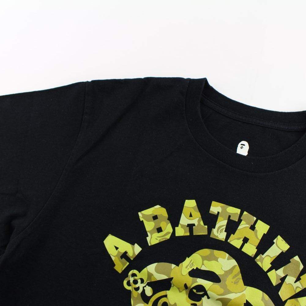 Bape Yellow Camo ExClass College Logo Tee Black - SaruGeneral