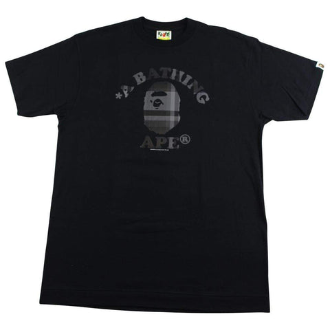 Bape Grey Plaid College Logo Tee Black