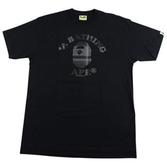 T-shirt Bape gris à carreaux avec logo universitaire noir