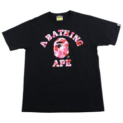 Bape x Kaws x Original Fake Pink Camo College Logo Tee Black