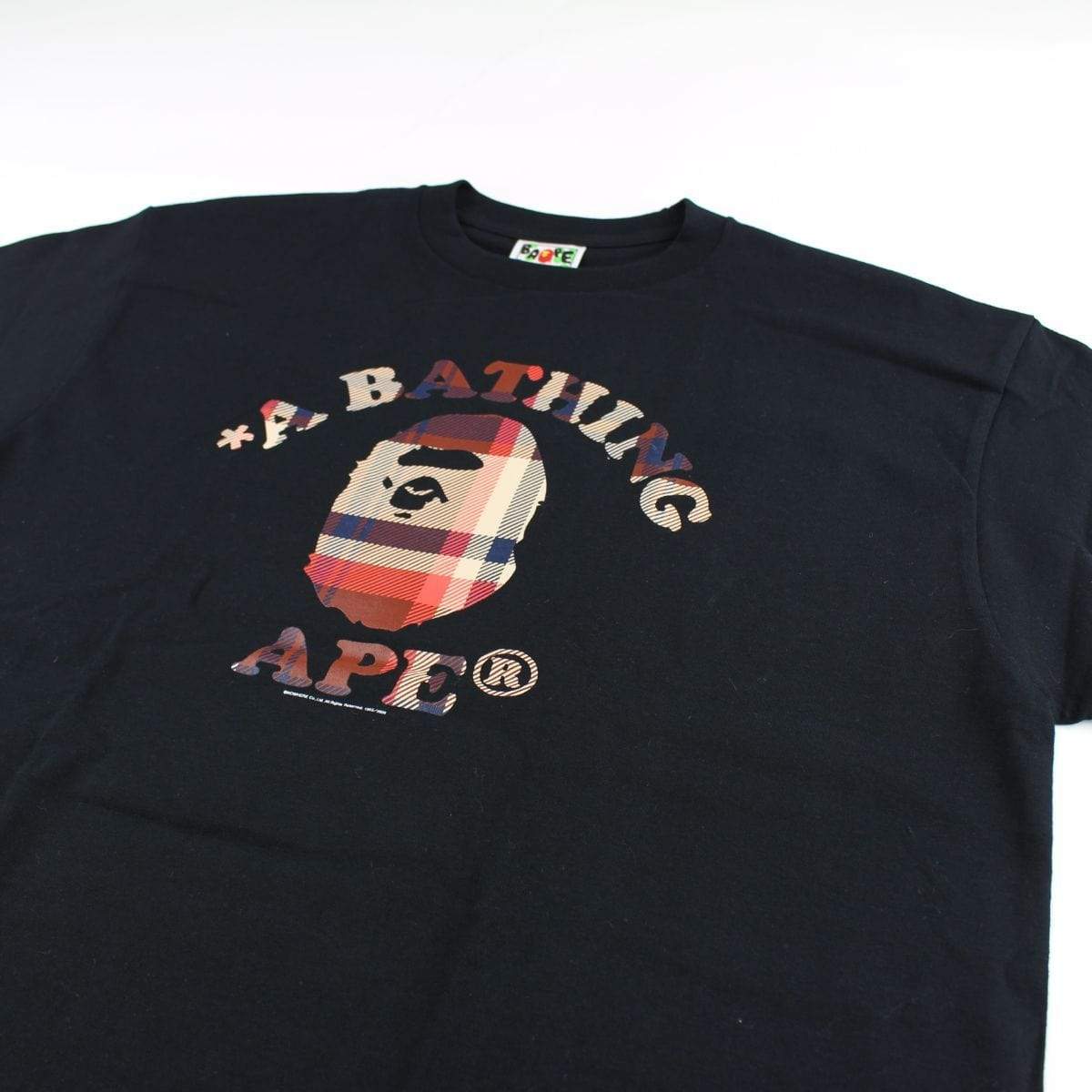 Bape Red Plaid College Logo Tee Black - SaruGeneral