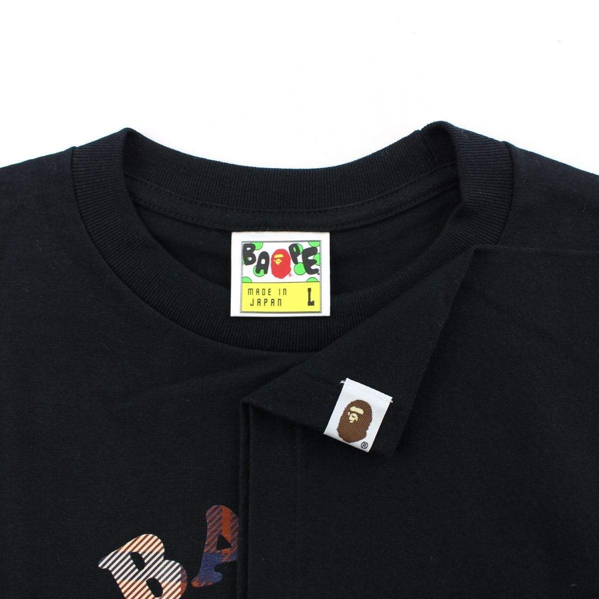 Bape Red Plaid College Logo Tee Black - SaruGeneral