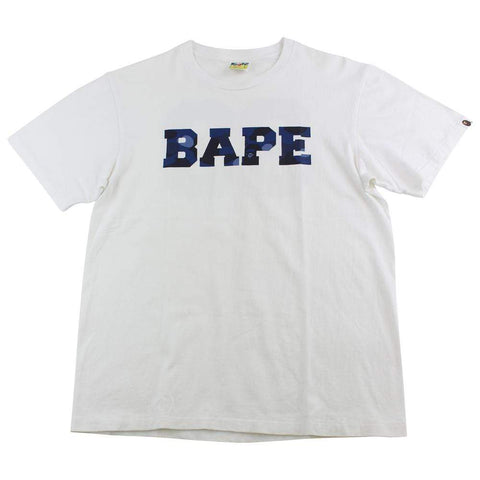 Bape Blue Camo Text Tee White