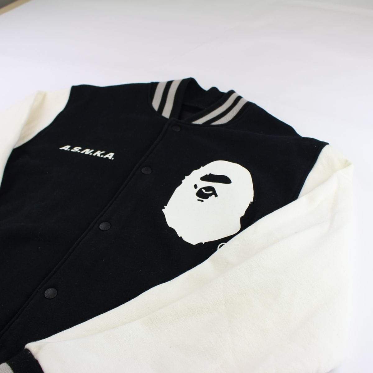 Bape A.S.N.K.A Big Ape Varsity Jacket Black - SaruGeneral