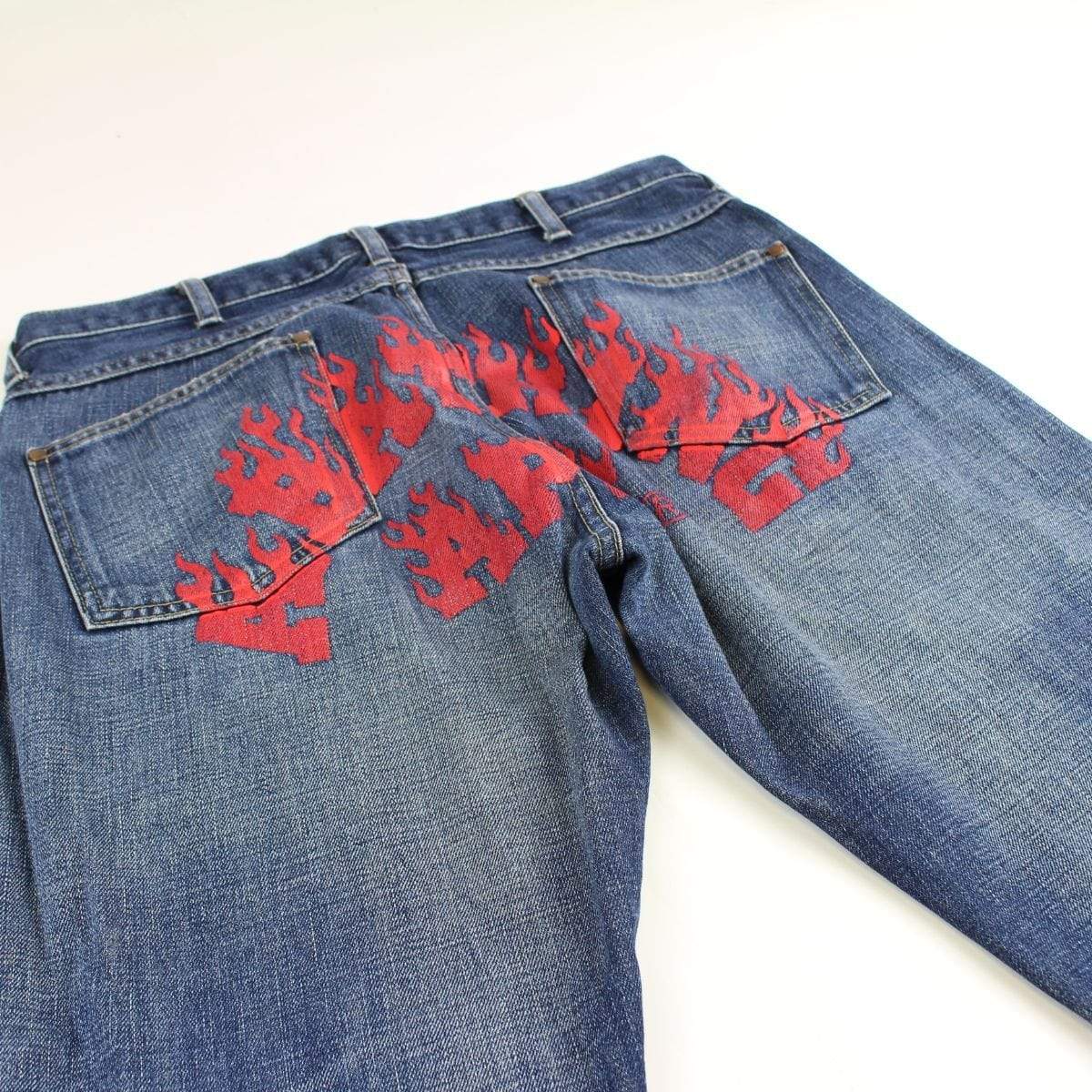 Bape Red Flame Text Jeans - SaruGeneral