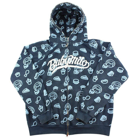 Bape Light Blue Baby Milo Food Monogram Fullzip Hoodie Navy