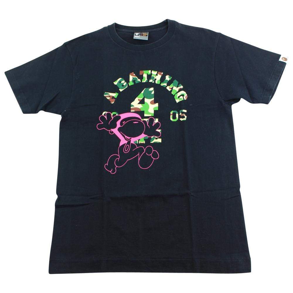 Bape ABC Green Camo Pink Milo 4 College Logo Tee Black - SaruGeneral