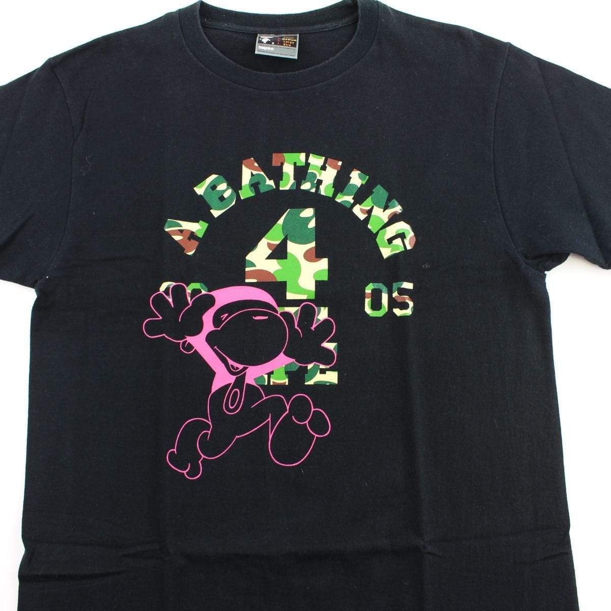 Bape ABC Green Camo Pink Milo 4 College Logo Tee Black - SaruGeneral