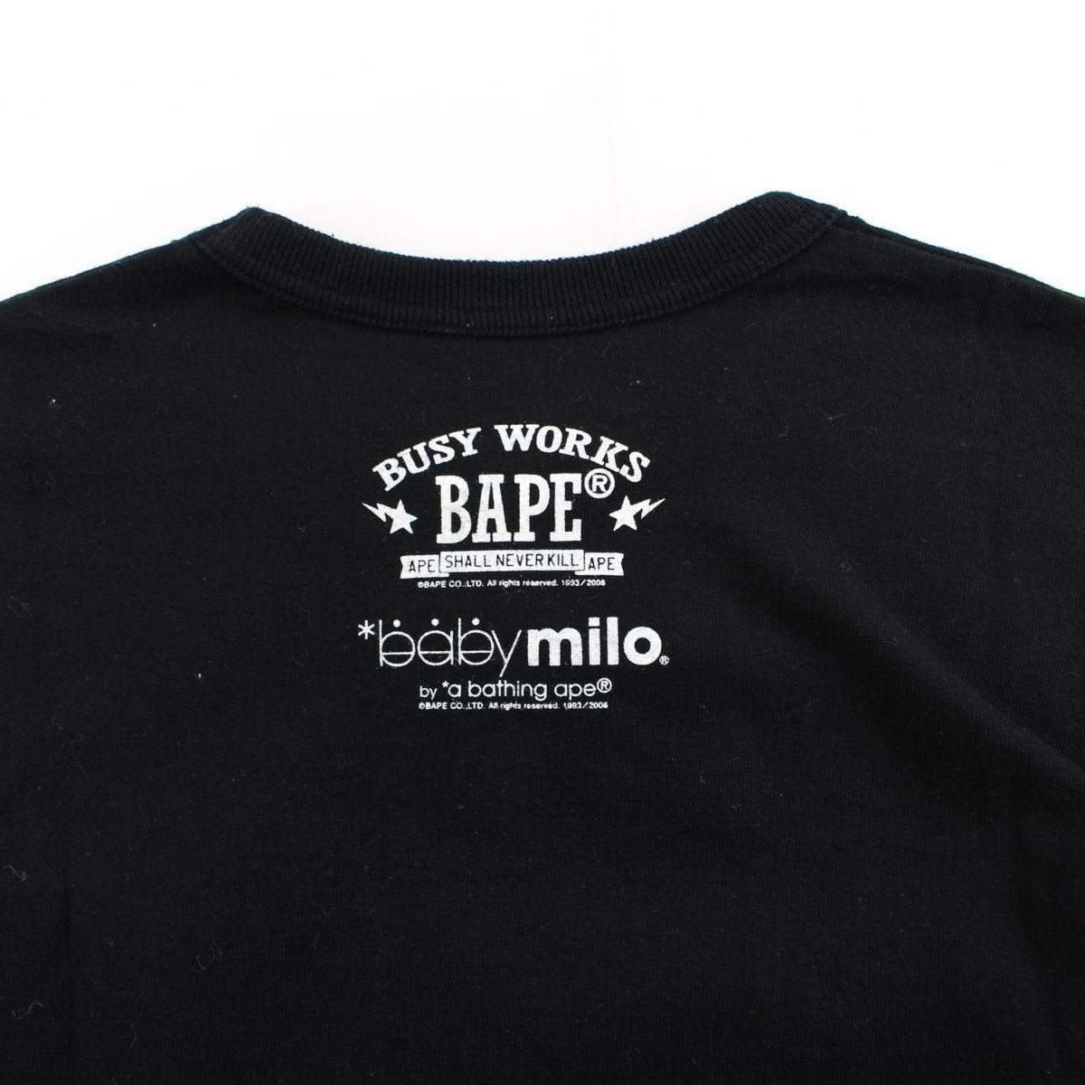 Bape White Baby Milo Big Ape Logo Tee Black - SaruGeneral