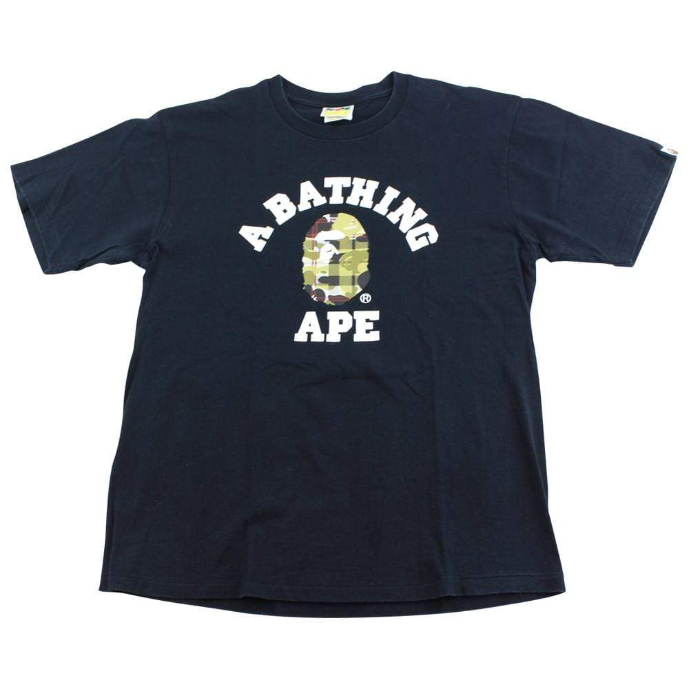 Bape Yellow ABC Plaid College Logo Tee Black - SaruGeneral