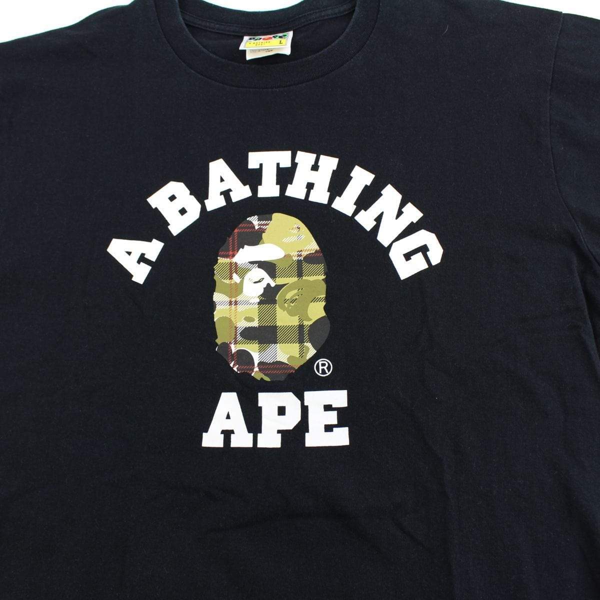 Bape Yellow ABC Plaid College Logo Tee Black - SaruGeneral