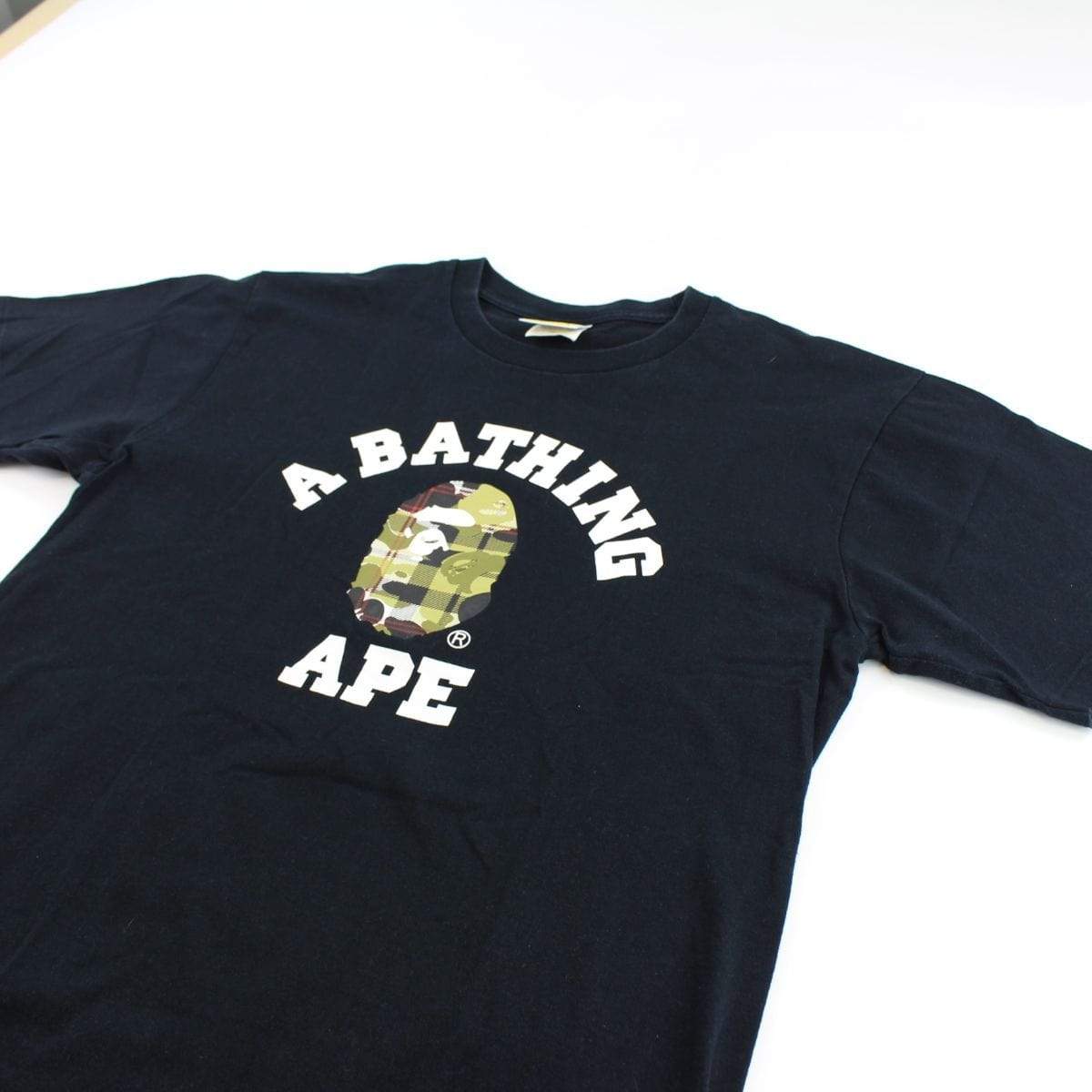 Bape Yellow ABC Plaid College Logo Tee Black - SaruGeneral