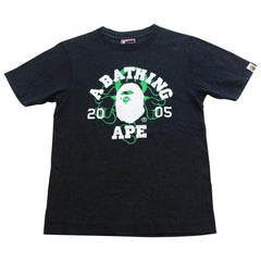 bape white college logo green milo 05 tee black