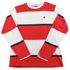Bape Small Ape Logo Striped LS Rouge Blanc Noir