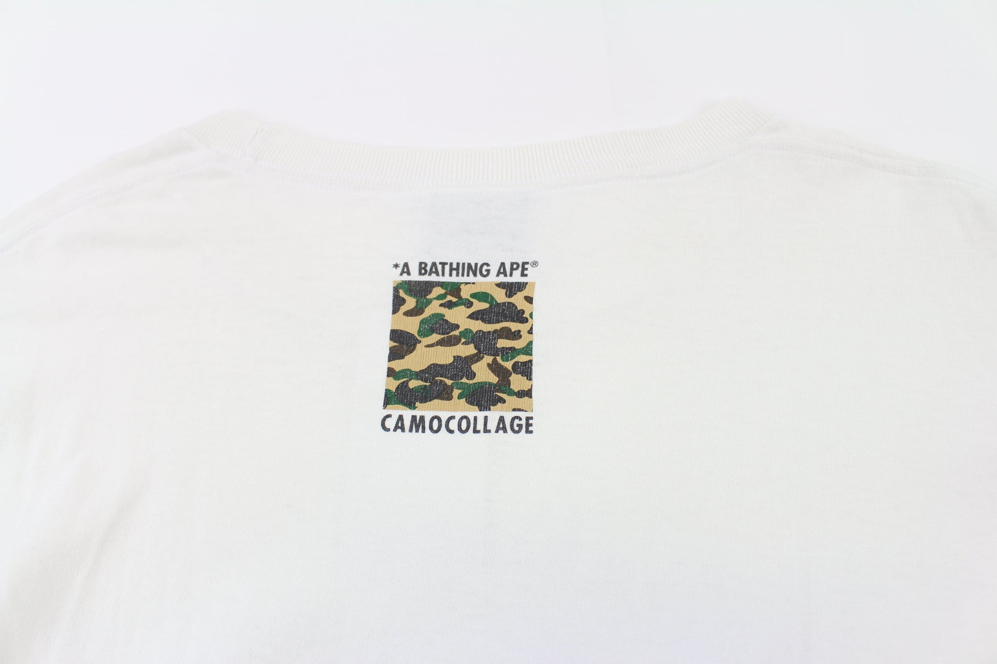 Bape 1st Yellow Camo Outline College Logo Tee White - SaruGeneral