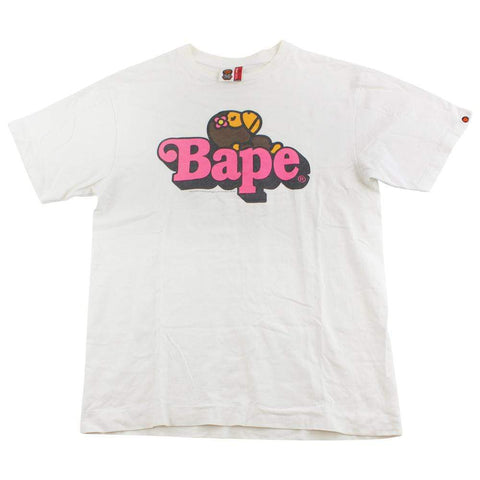 Bape Pink Text Sleeping Baby Lisa Tee White