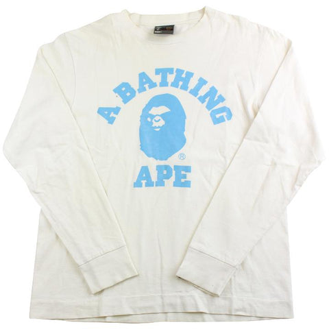 bape blue angry face college logo ls white