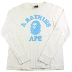 bape blue angry face college logo ls white