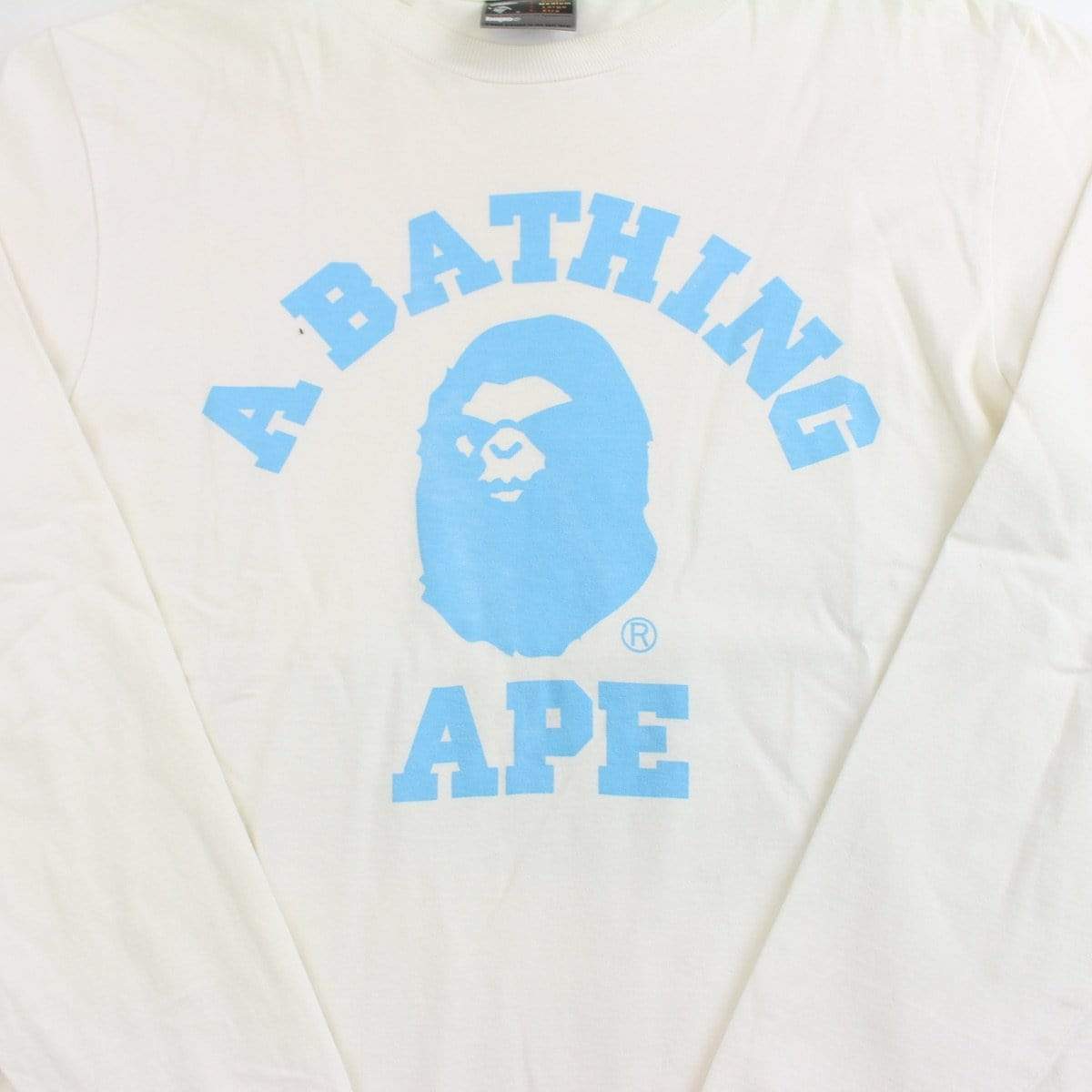 bape blue angry face college logo ls white - SaruGeneral