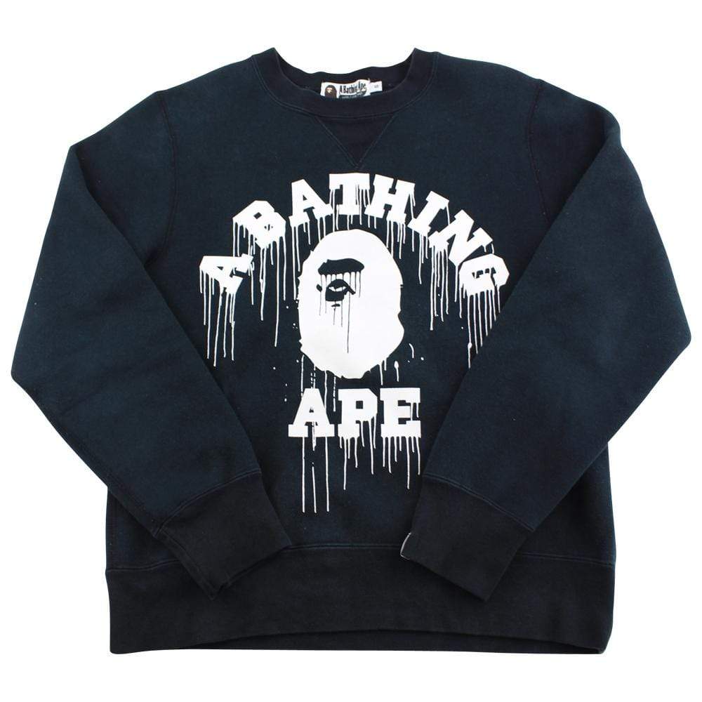 Bape White Dripping College Logo Crewneck Black - SaruGeneral