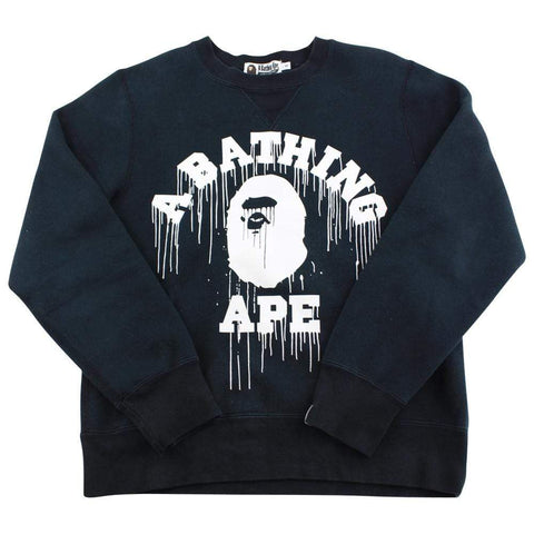 Bape White Dripping College Logo Crewneck Black