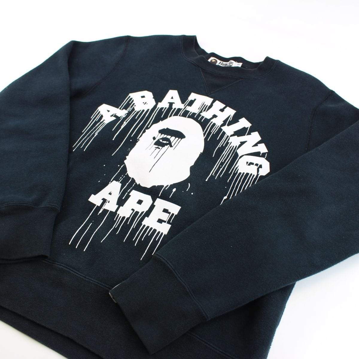 Bape White Dripping College Logo Crewneck Black - SaruGeneral